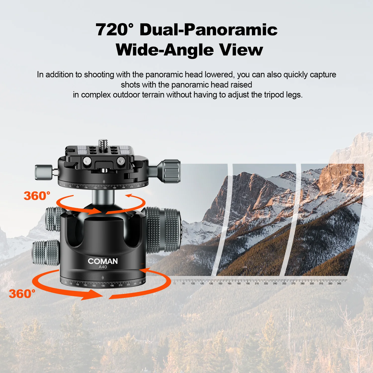 COMAN A40 Panoramic Ball Head 1.57in Low Profile 44lb Load Capacity - Image 6
