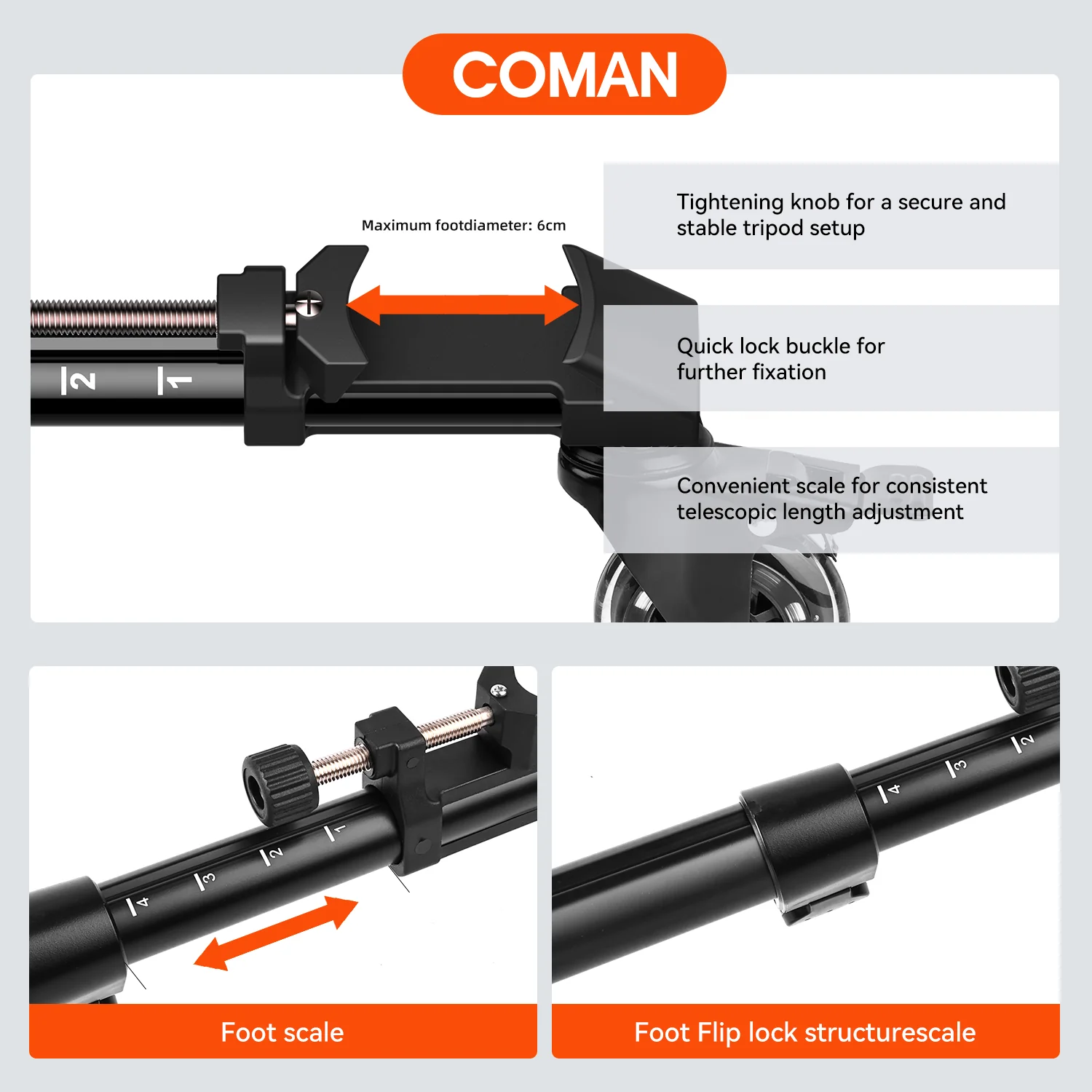 COMAN DF2 Tripod Dolly 3 Wheels For Heavy-Duty Video Tripod Adjustable - Image 3