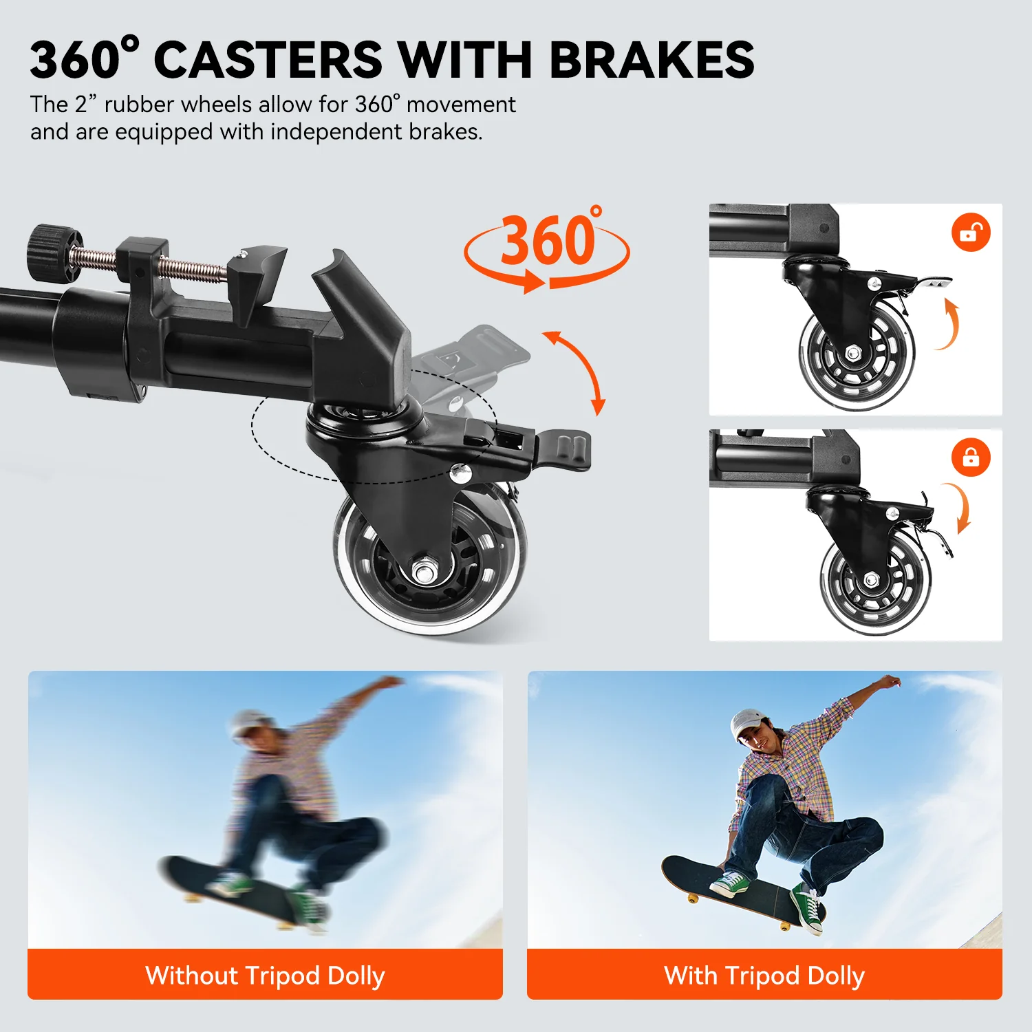 COMAN DF2 Tripod Dolly 3 Wheels For Heavy-Duty Video Tripod Adjustable - Image 4
