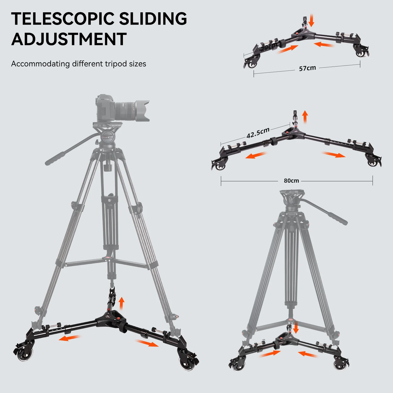 COMAN DF2 Tripod Dolly 3 Wheels For Heavy-Duty Video Tripod Adjustable - Image 6