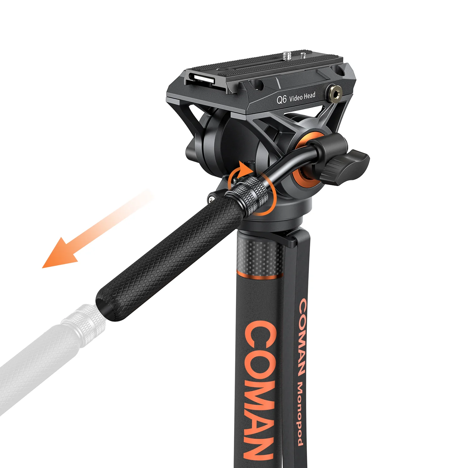 COMAN DX327CQ6 Carbon Fiber Video Monopod with Q6 Fluid Head | DJI RS & Manfrotto Compatible - Image 3