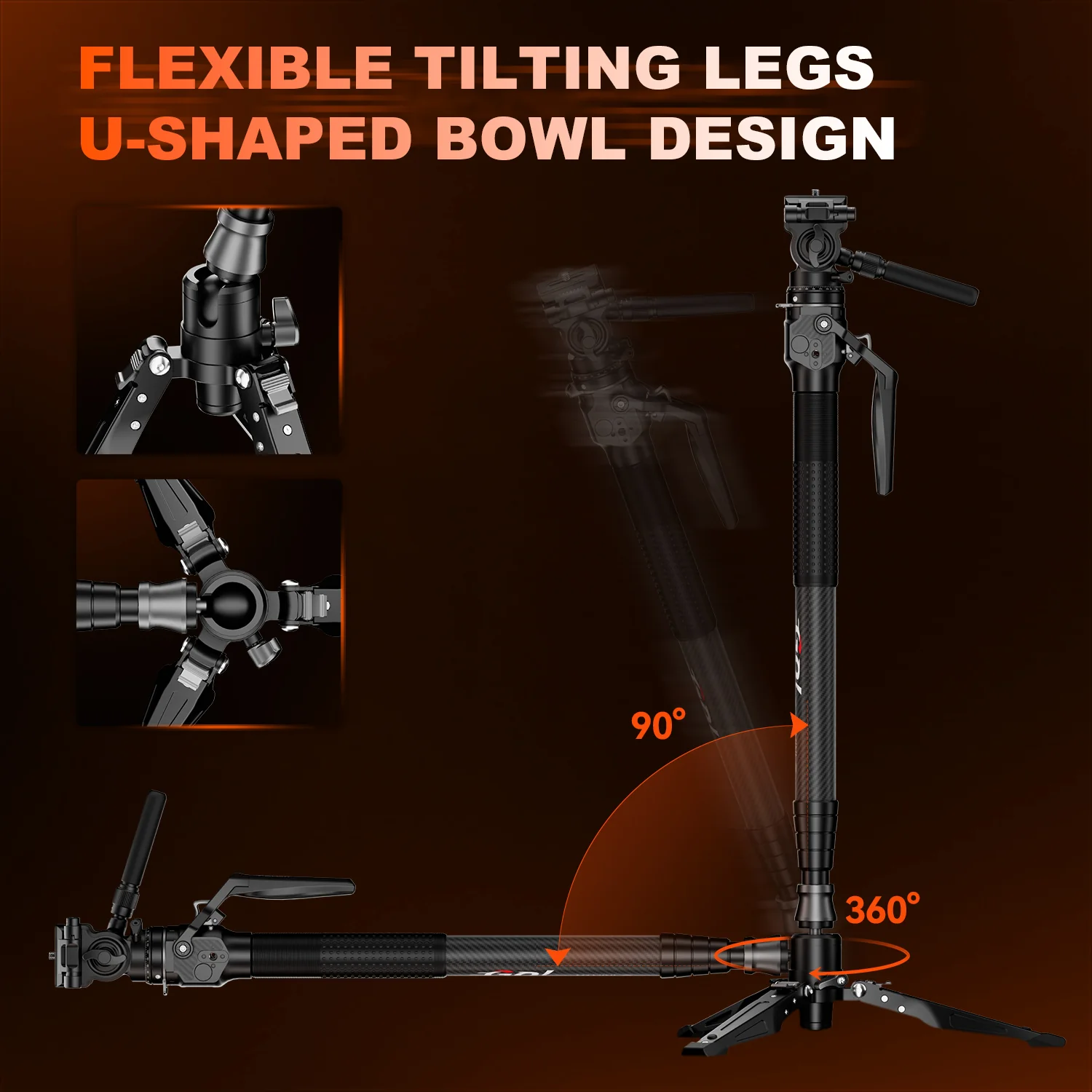 COMAN M1MINI Carbon Fiber 4-Section One-Click Lift Monopod 62.8in Quick Adjustment - Image 17
