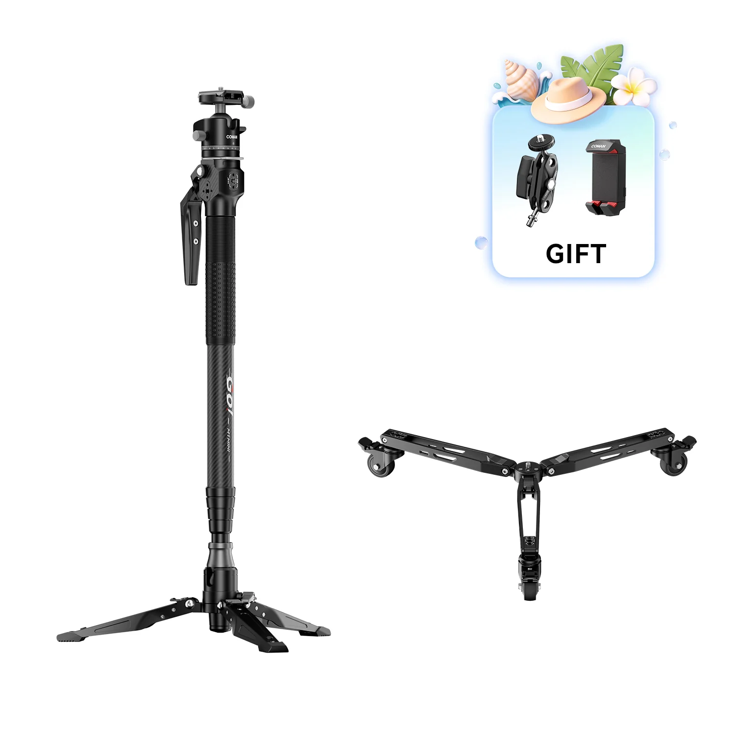COMAN M1MINI Carbon Fiber 4-Section One-Click Lift Monopod 62.8in Quick Adjustment - Image 4