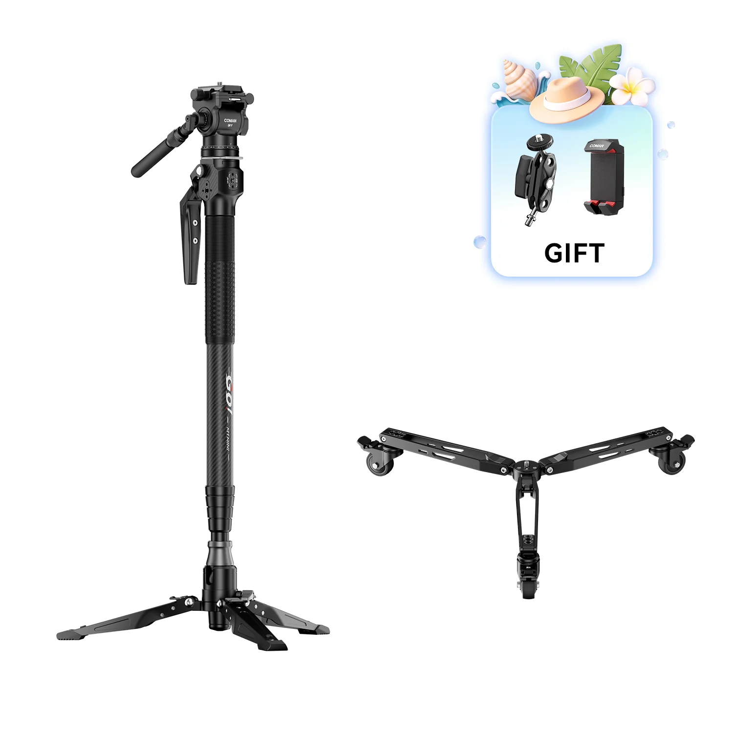 COMAN M1MINI Carbon Fiber 4-Section One-Click Lift Monopod 62.8in Quick Adjustment - Image 5