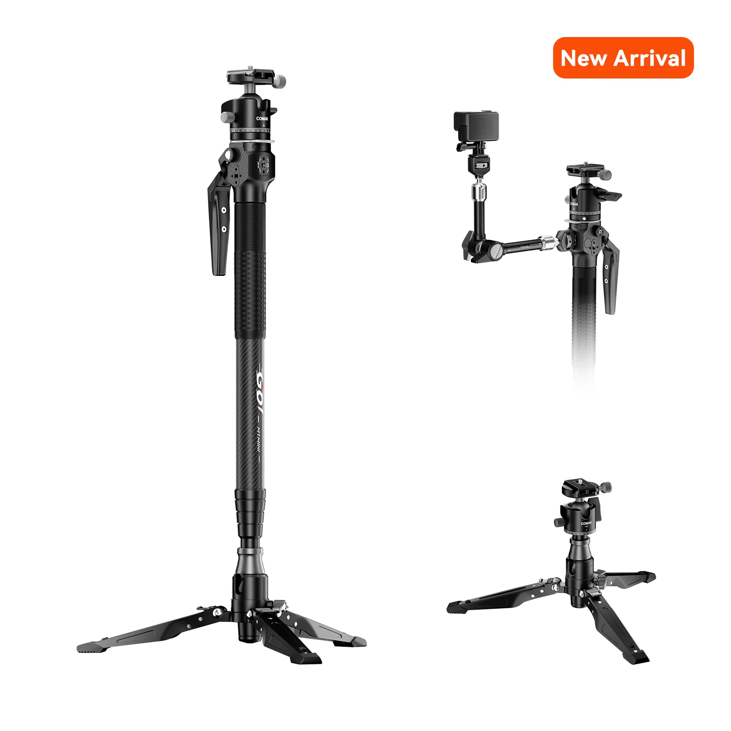 COMAN M1MINI Carbon Fiber 4-Section One-Click Lift Monopod 62.8in Quick Adjustment - Image 6