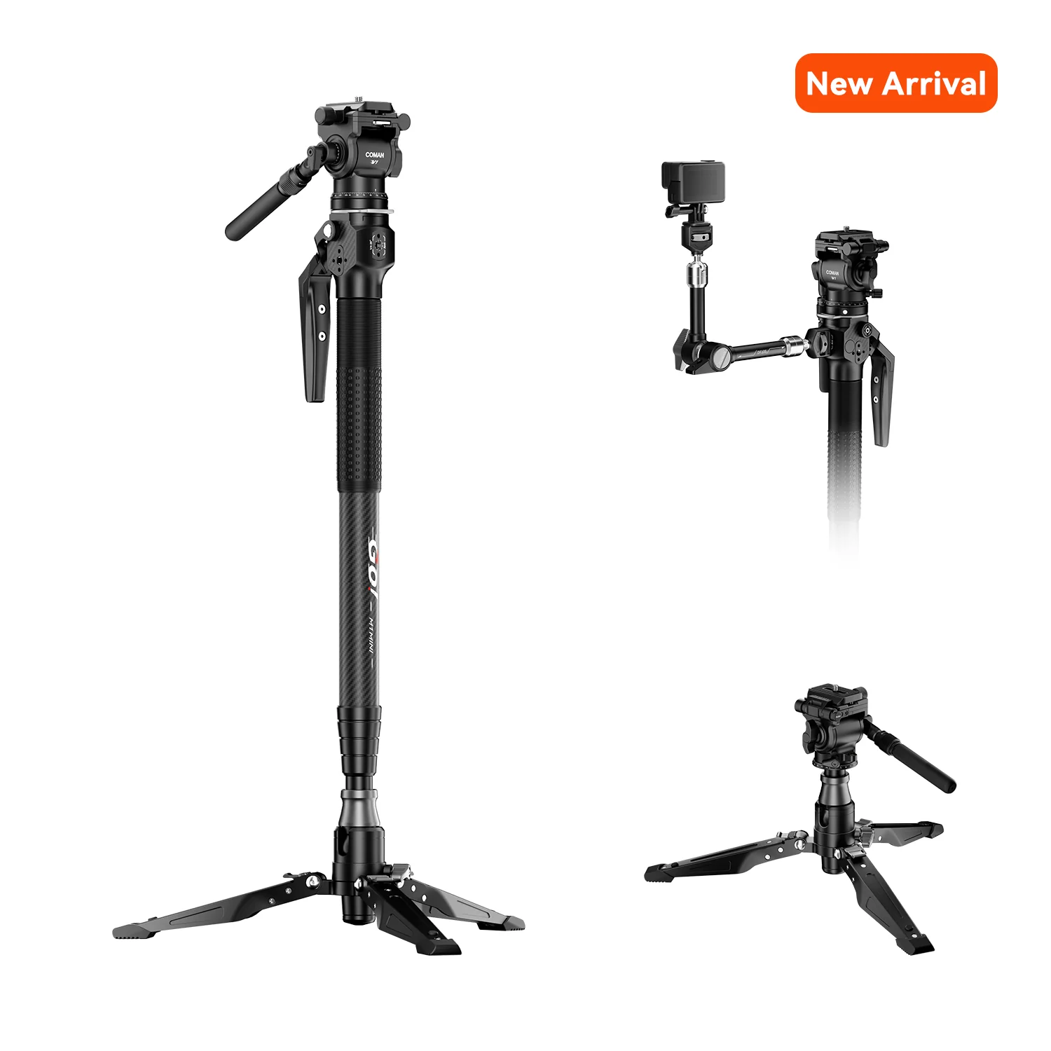 COMAN M1MINI Carbon Fiber 4-Section One-Click Lift Monopod 62.8in Quick Adjustment - Image 7