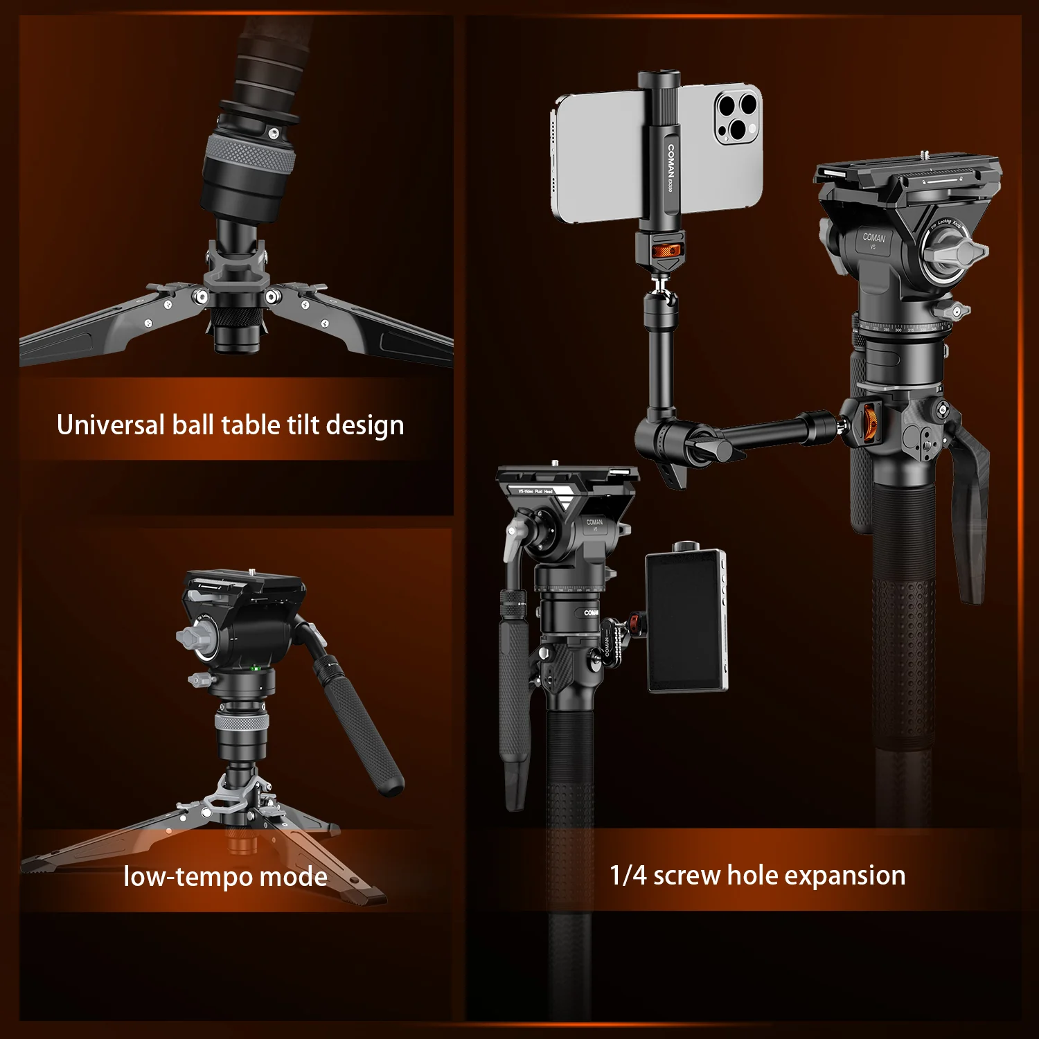 COMAN M1 & M1V5 Portable Lightweight Carbon Fiber Monopod Stable Support 44.1 lbs - Image 21