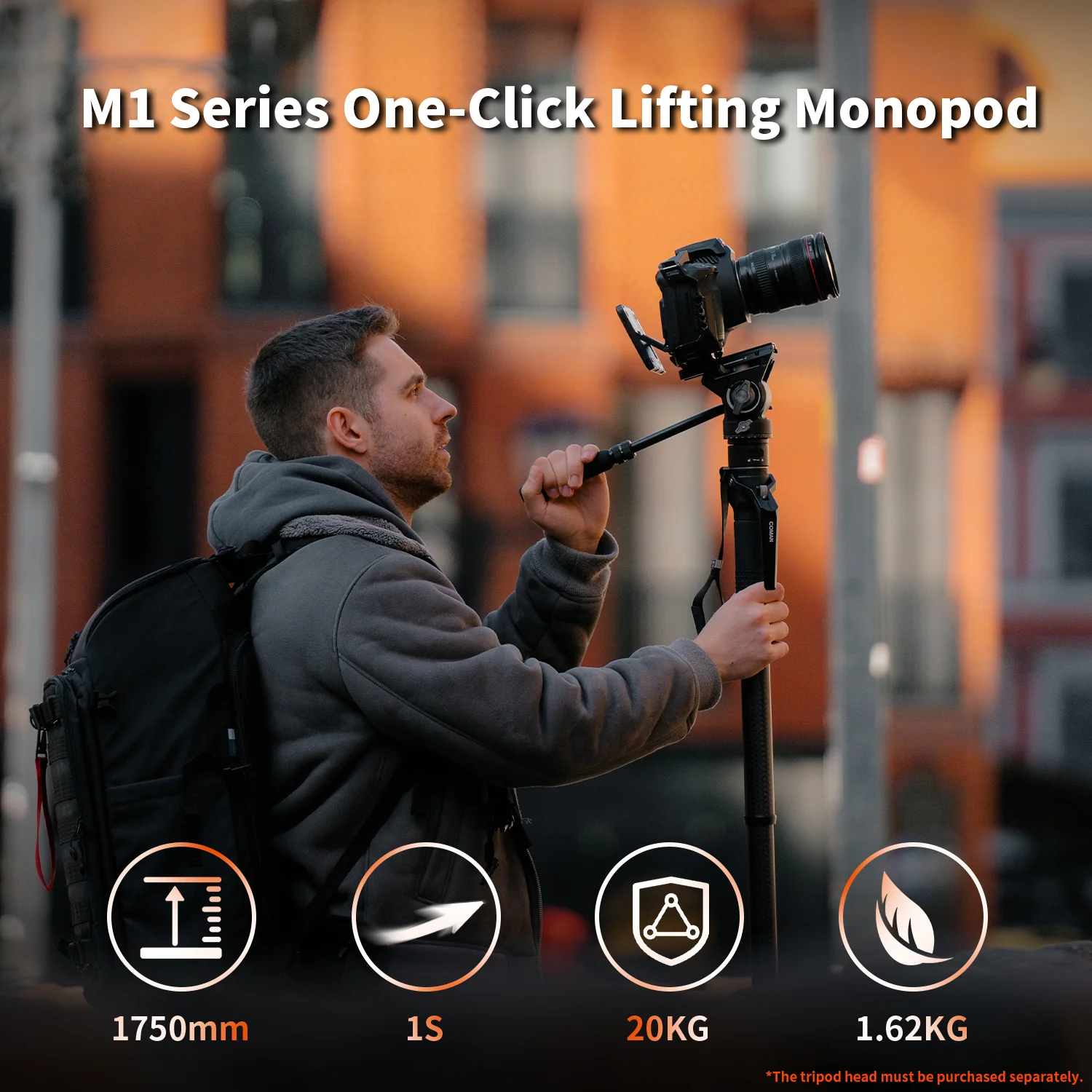 COMAN M1 Pro Monopod Quick Release Lightweight Carbon Fiber Monopod 44.1 lbs Load - Image 13