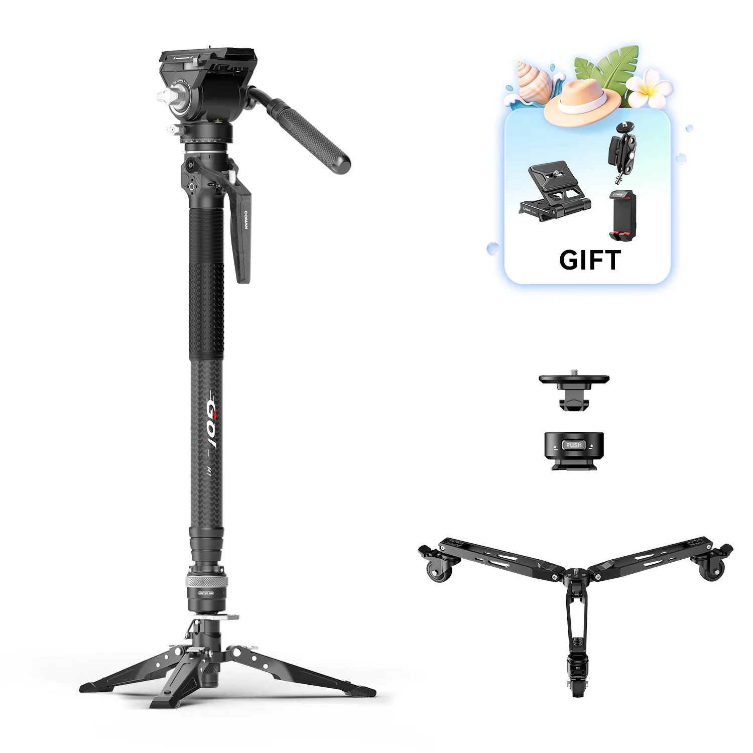 COMAN M1 Pro V5 Carbon Fiber Monopod One Click Quick Release 69in for Photo Video and Sports Events - Image 3