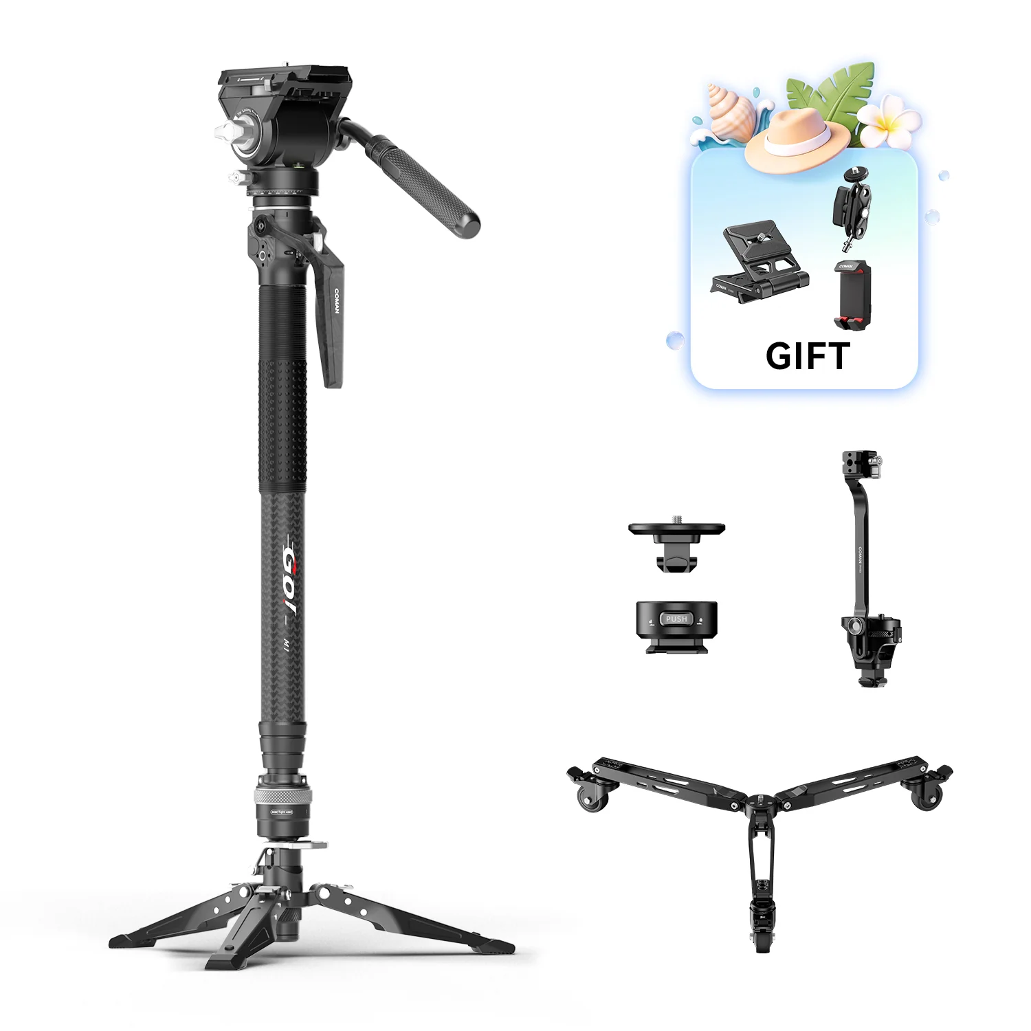 COMAN M1 Pro V5 Carbon Fiber Monopod One Click Quick Release 69in for Photo Video and Sports Events - Image 4