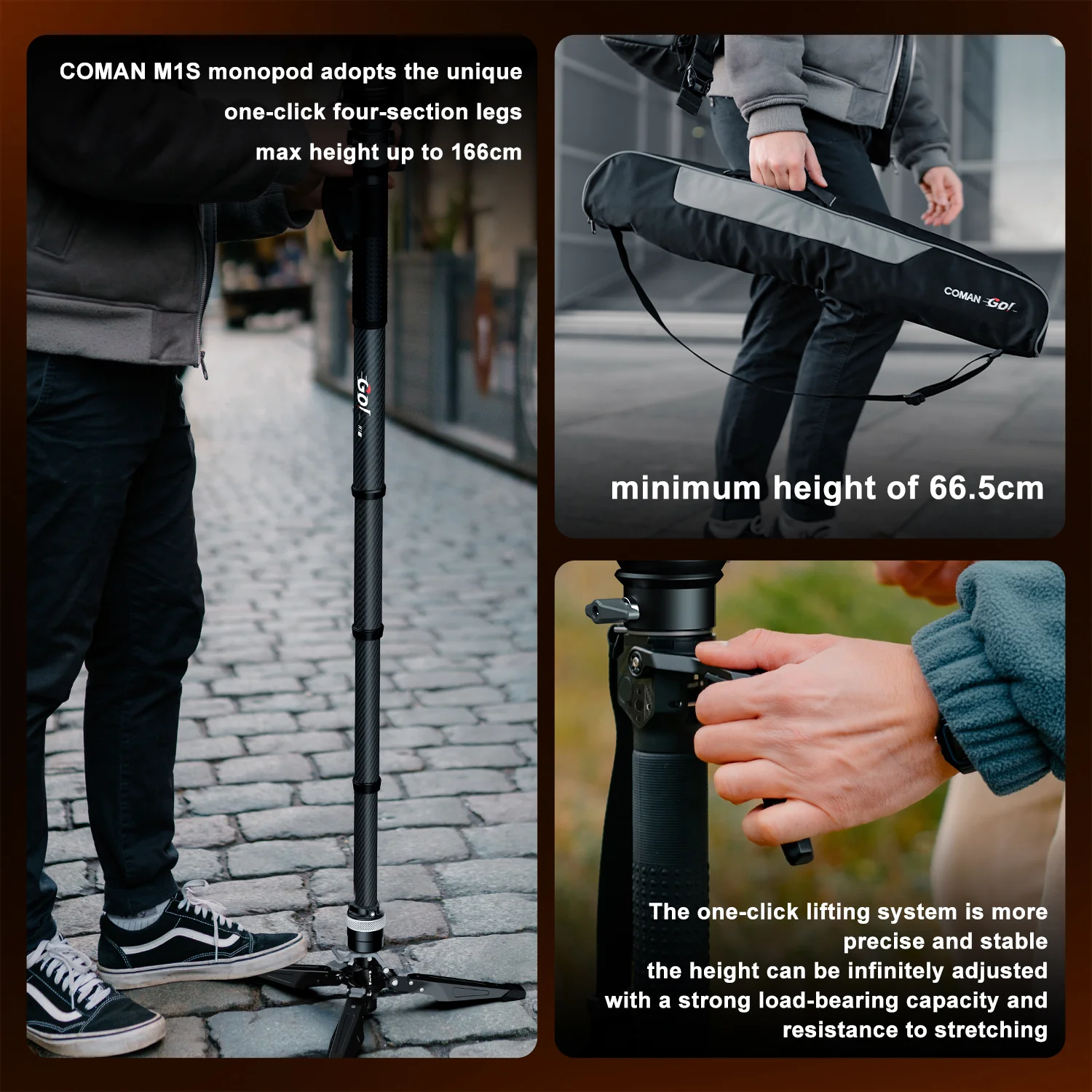 COMAN M1S Upgraded Lightweight Carbon Fiber Camera Monopod with Arca Quick Release System - Image 19