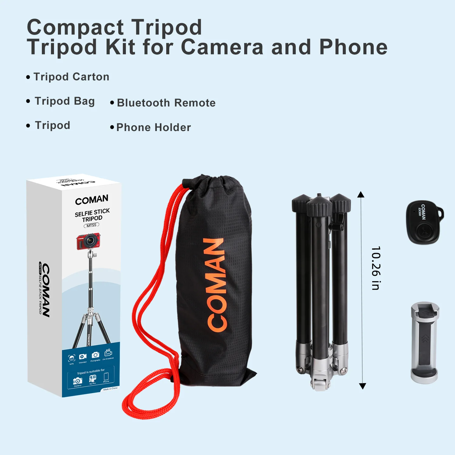 COMAN MT55 Remote Control Camera Phone Tripod Convertible to Monopod - Image 10