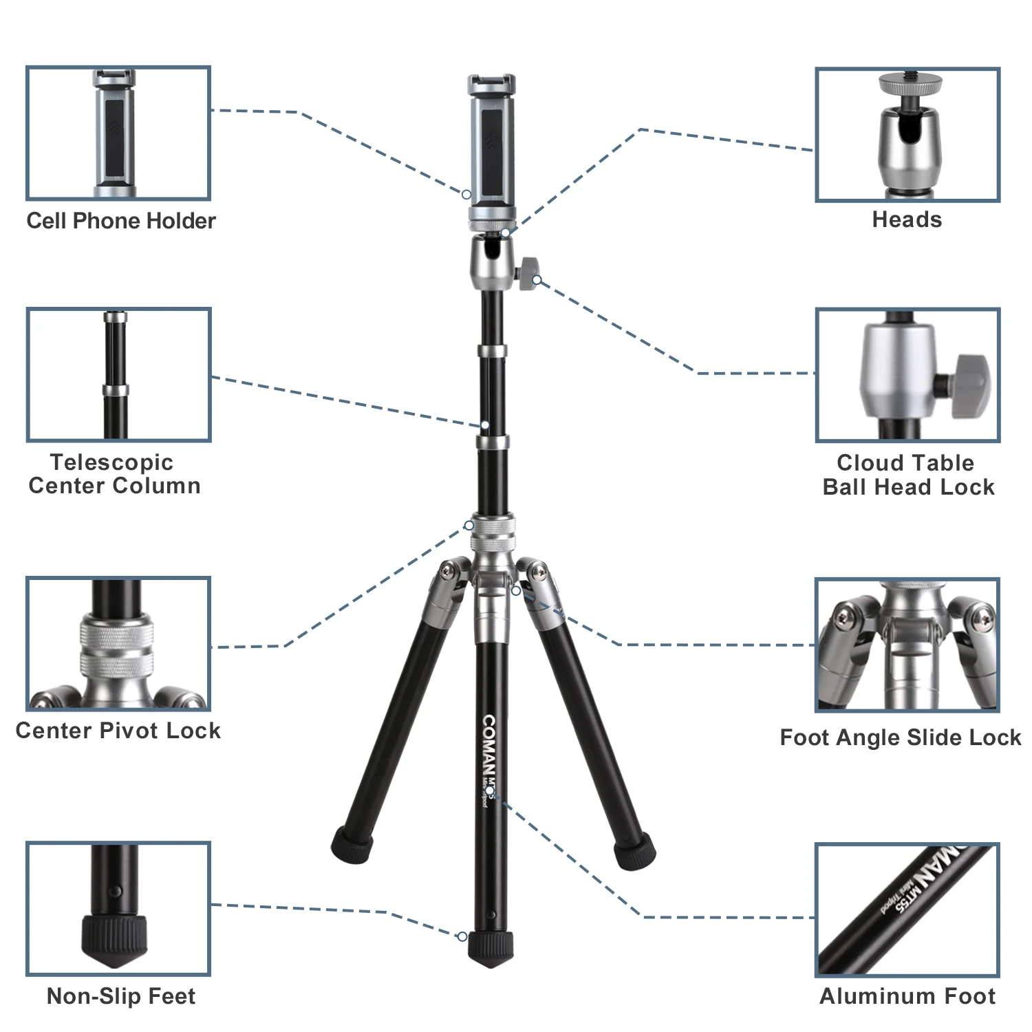 COMAN MT55 Remote Control Camera Phone Tripod Convertible to Monopod - Image 9