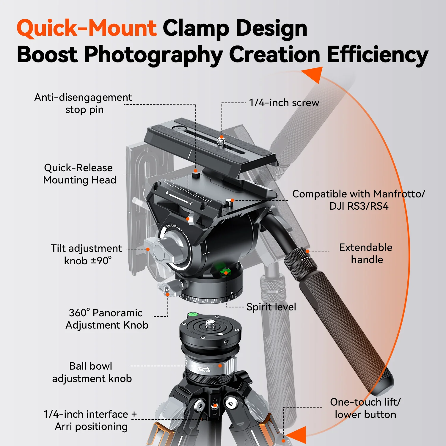COMAN T1SV5 Snap-Open Carbon Fiber Tripod 68.9" Video and Photography with Fluid Bowl Head - Image 12