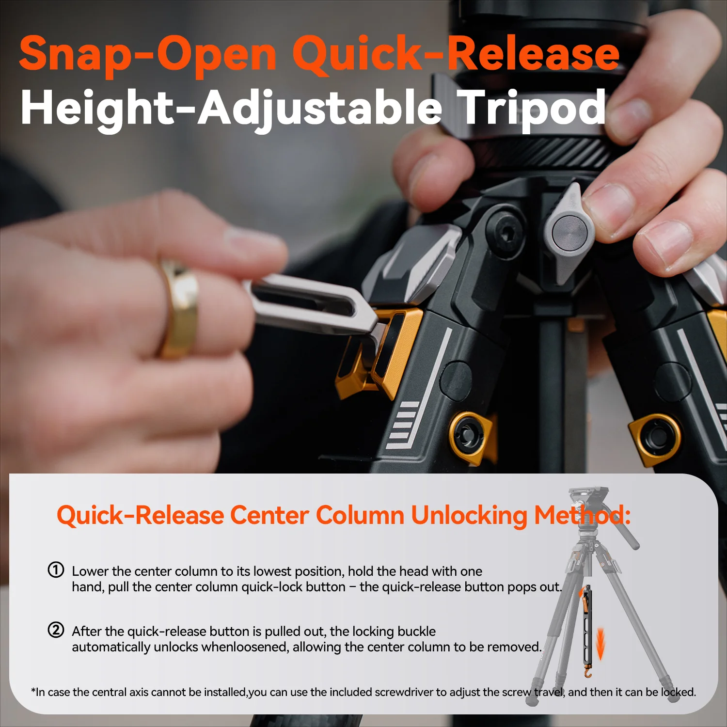 COMAN T1SV5 Snap-Open Carbon Fiber Tripod 68.9" Video and Photography with Fluid Bowl Head - Image 14