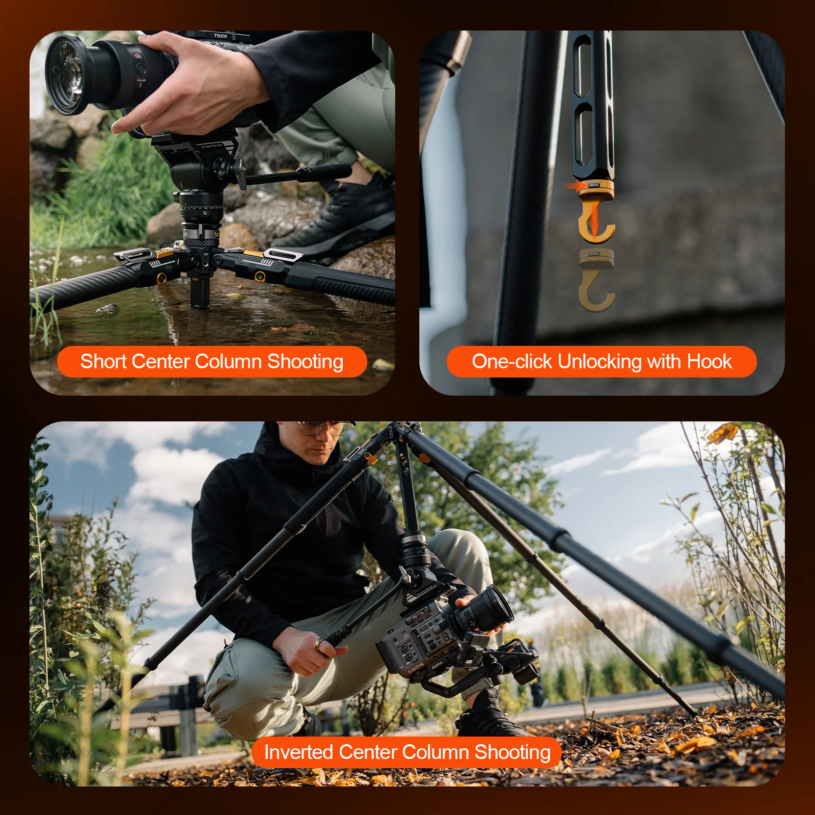 COMAN T1SV5 Snap-Open Carbon Fiber Tripod 68.9" Video and Photography with Fluid Bowl Head - Image 16