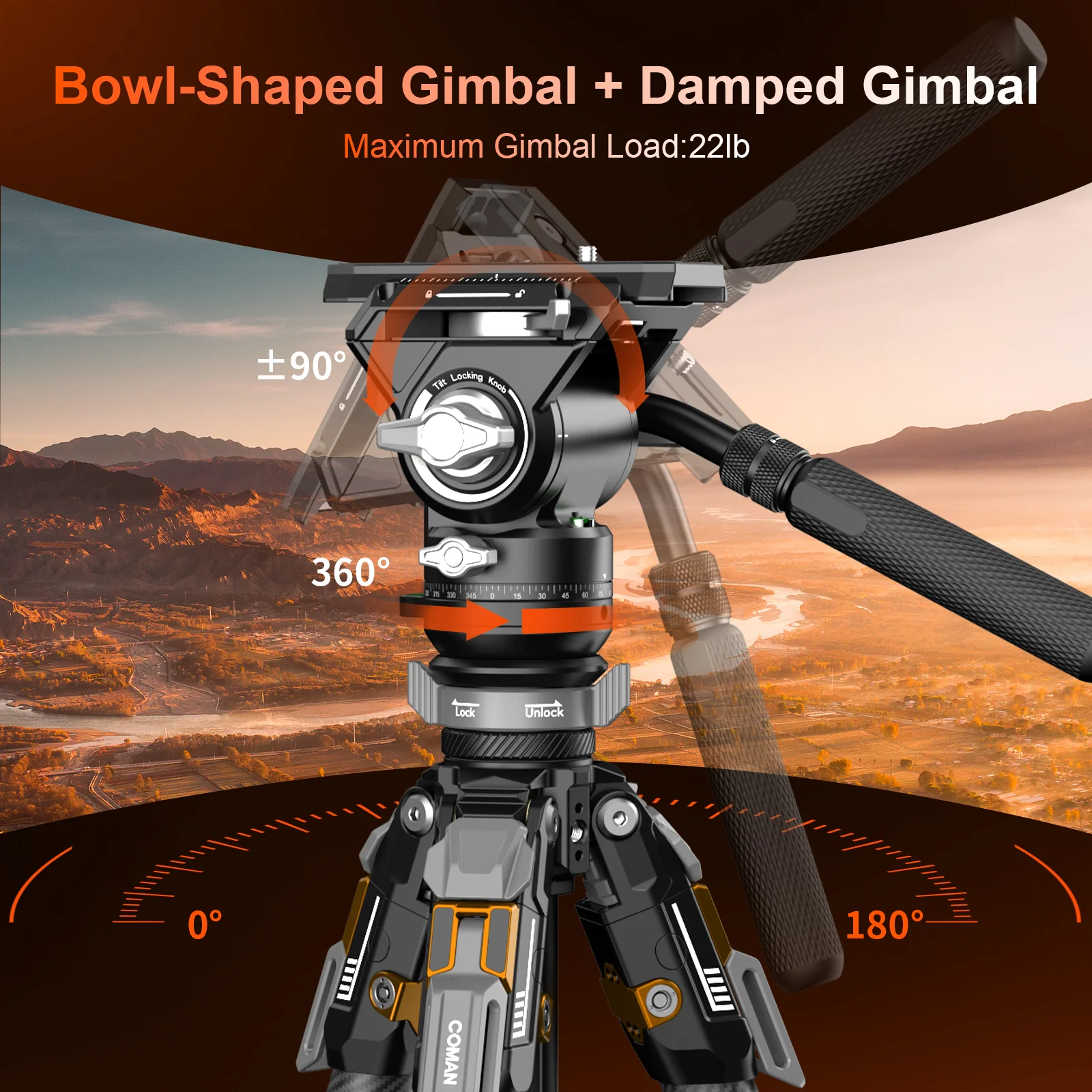 COMAN T1SV5 Snap-Open Carbon Fiber Tripod 68.9" Video and Photography with Fluid Bowl Head - Image 18