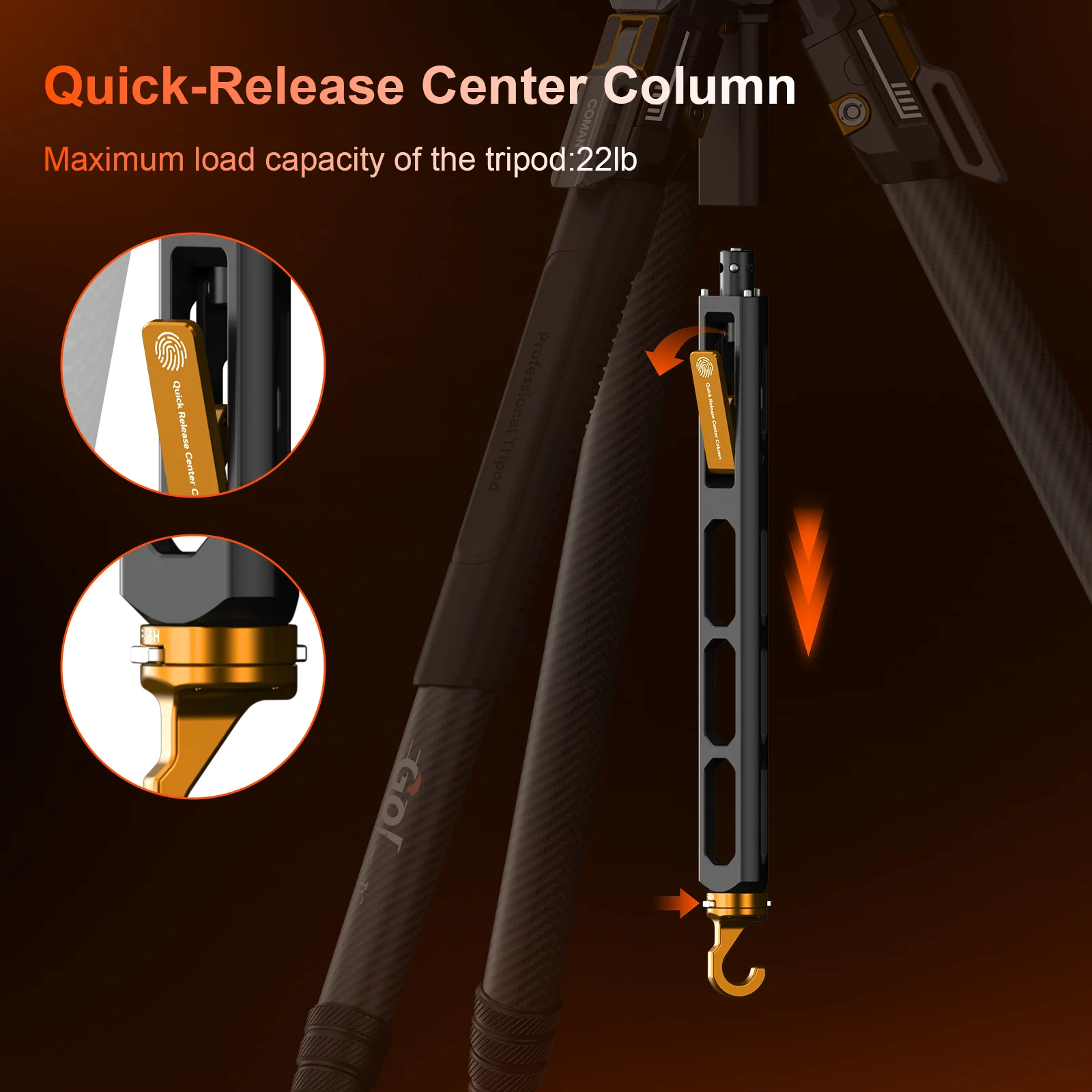 COMAN T1SV5 Snap-Open Carbon Fiber Tripod 68.9" Video and Photography with Fluid Bowl Head - Image 21