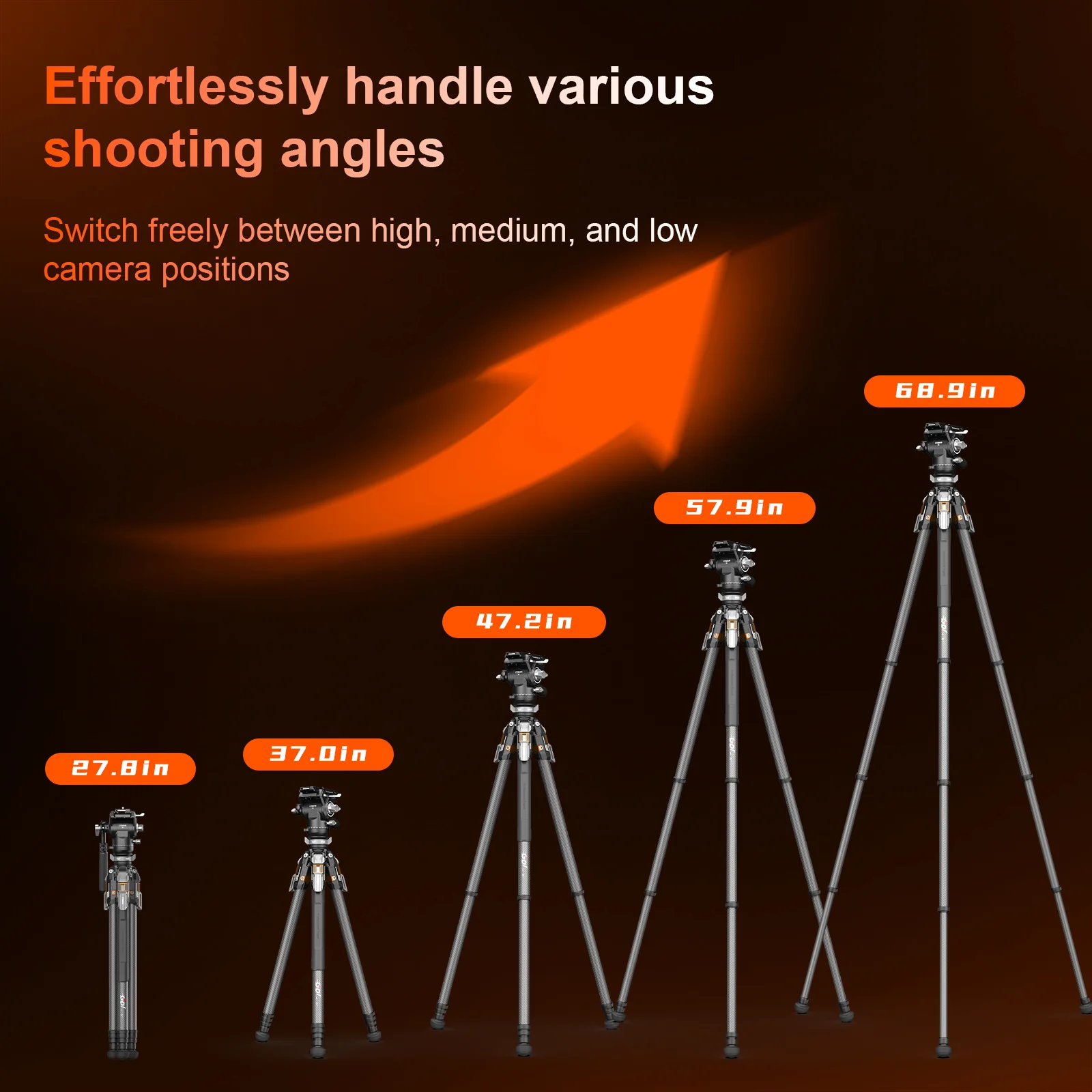 COMAN T1SV5 Snap-Open Carbon Fiber Tripod 68.9" Video and Photography with Fluid Bowl Head - Image 22