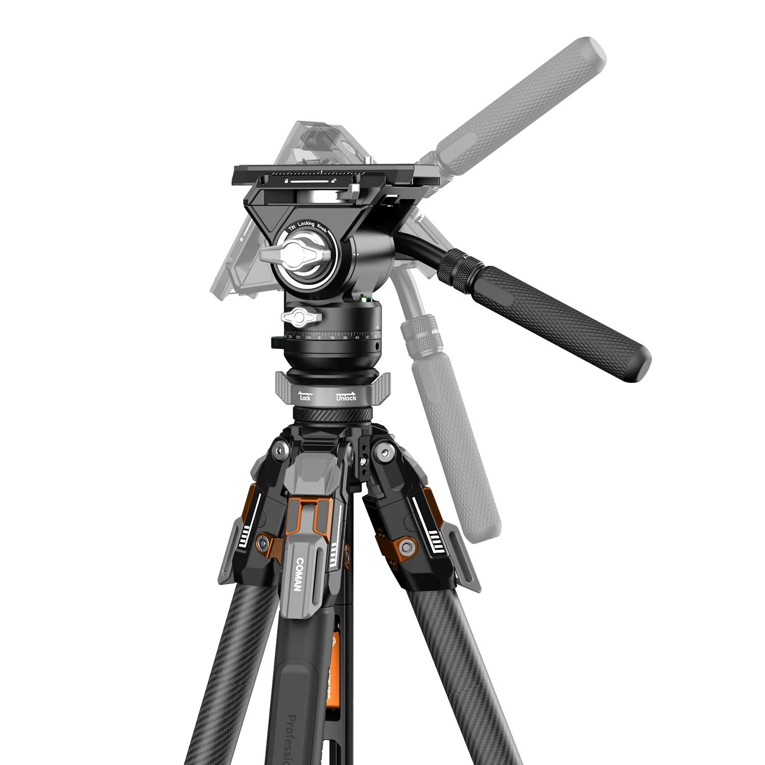 COMAN T1SV5 Snap-Open Carbon Fiber Tripod 68.9" Video and Photography with Fluid Bowl Head - Image 4