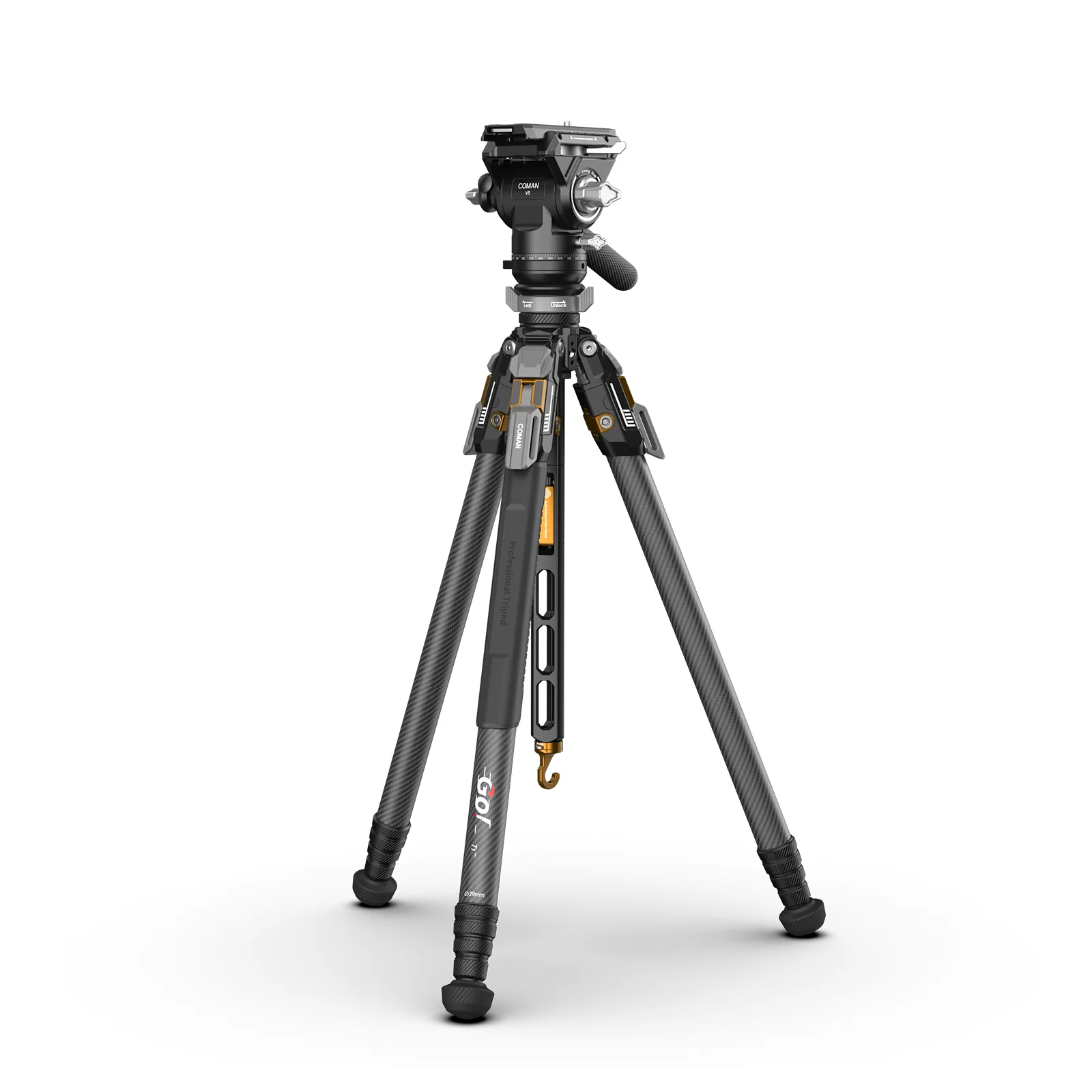 COMAN T1SV5 Snap-Open Carbon Fiber Tripod 68.9" Video and Photography with Fluid Bowl Head - Image 5