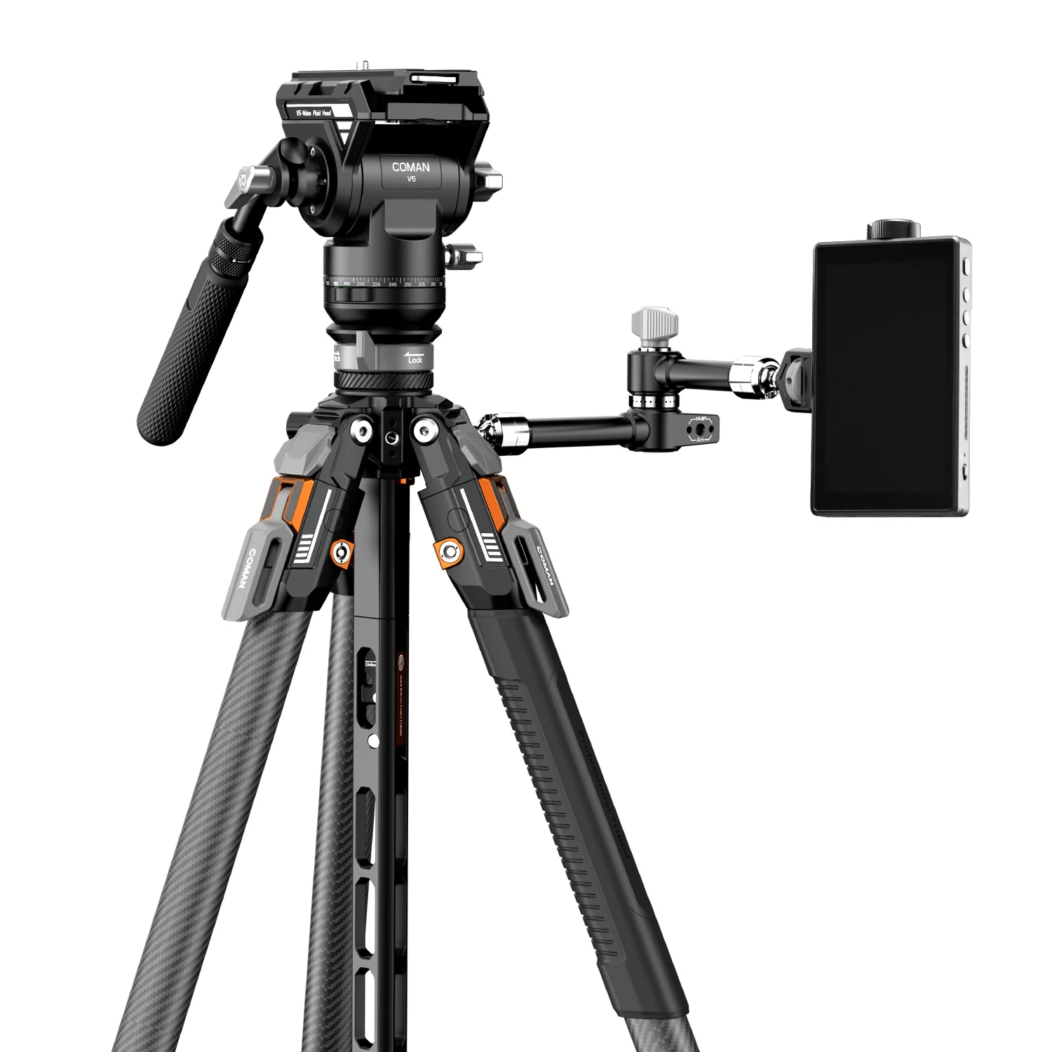 COMAN T1SV5 Snap-Open Carbon Fiber Tripod 68.9" Video and Photography with Fluid Bowl Head - Image 6