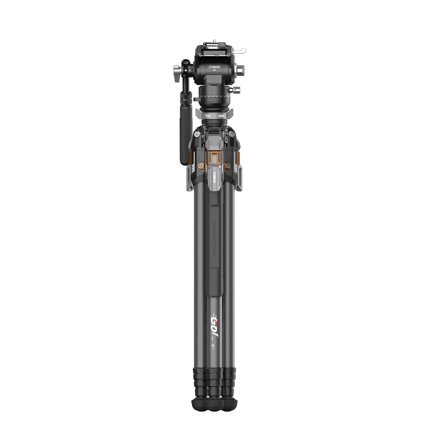COMAN T1SV5 Snap-Open Carbon Fiber Tripod 68.9" Video and Photography with Fluid Bowl Head - Image 8