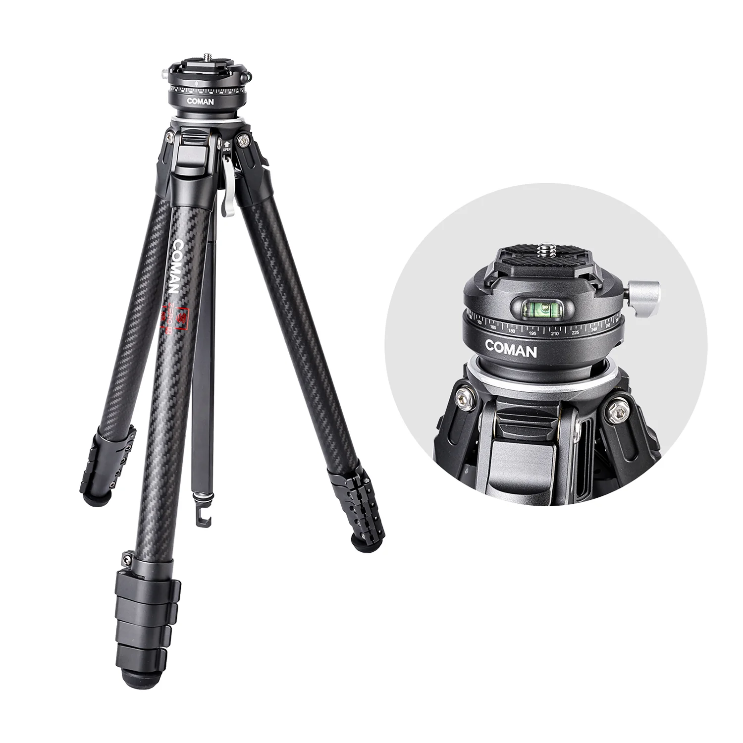 COMAN Zero F38 Carbon Fiber Quick Release Travel Tripod with Ball Head - Image 8