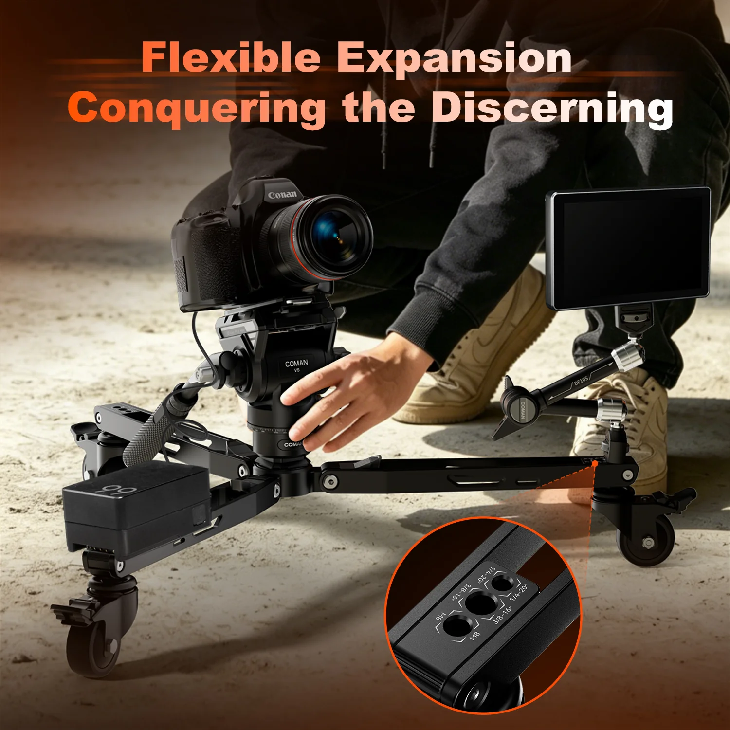 COMAN DF3 Aluminum Alloy Monopod Dolly 30kg / 66.1 lbs Load 360° Silent Wheels Quick Lock Compatible - Image 9