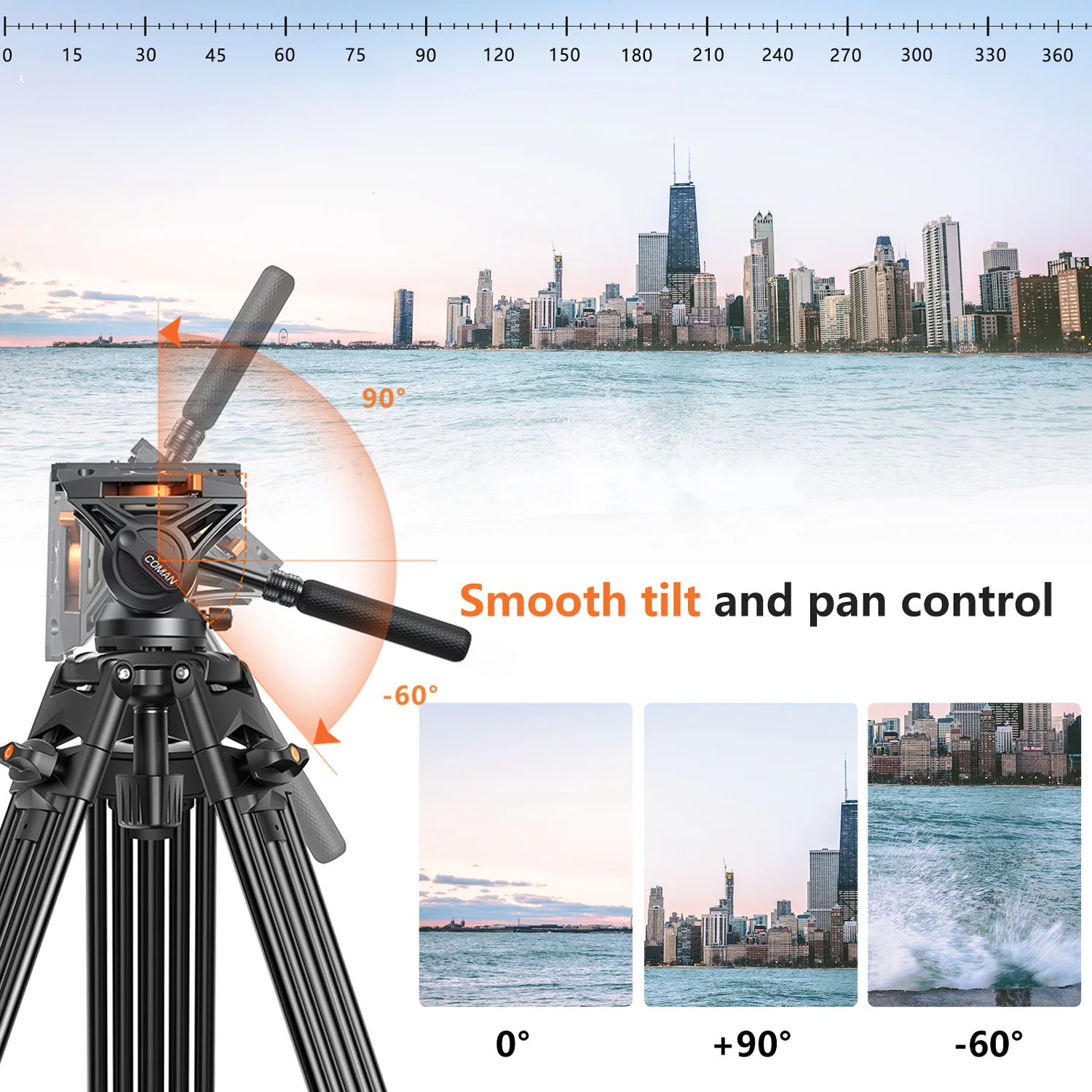 Coman FT16LS 74" Heavy Duty Professional Tripod with Fluid Video Head - Image 10
