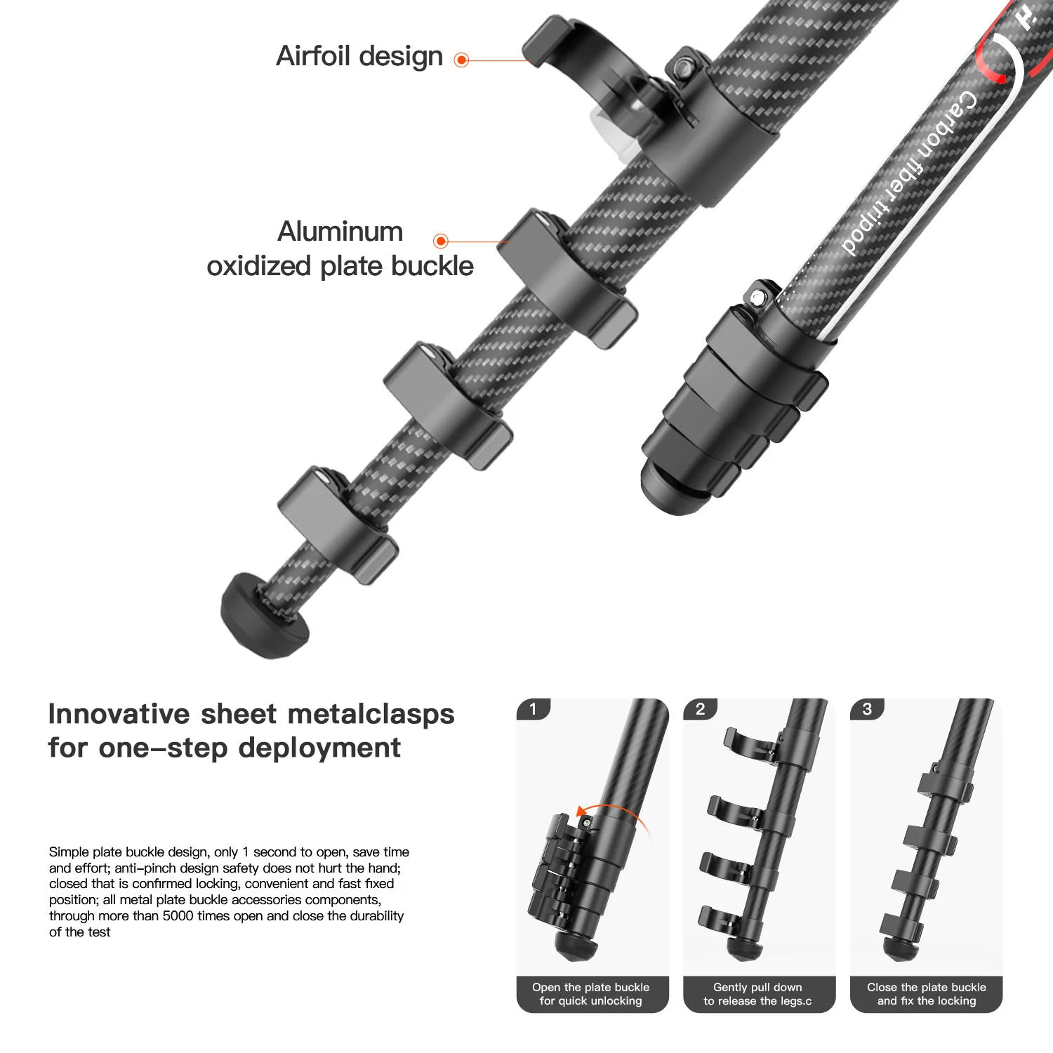 Coman Light H Portable Carbon Fiber Travel Tripod with Mini Fluid Head - Image 11