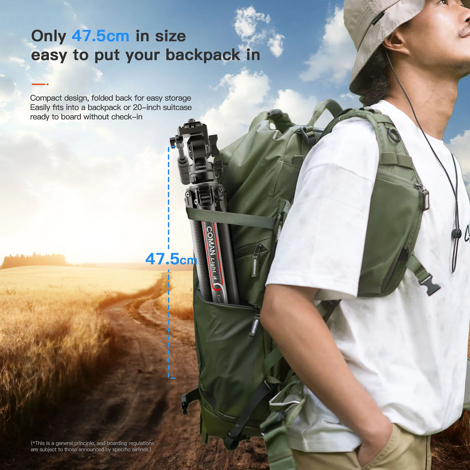 Coman Light H Portable Carbon Fiber Travel Tripod with Mini Fluid Head - Image 12