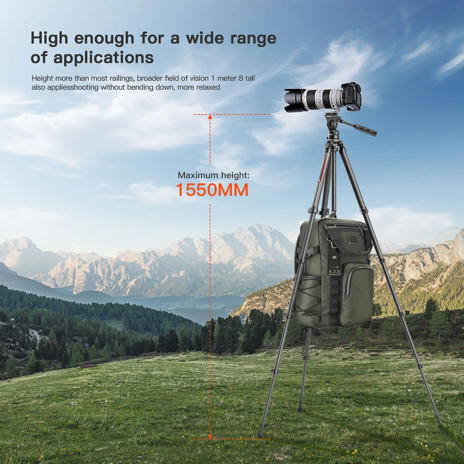 Coman Light H Portable Carbon Fiber Travel Tripod with Mini Fluid Head - Image 13