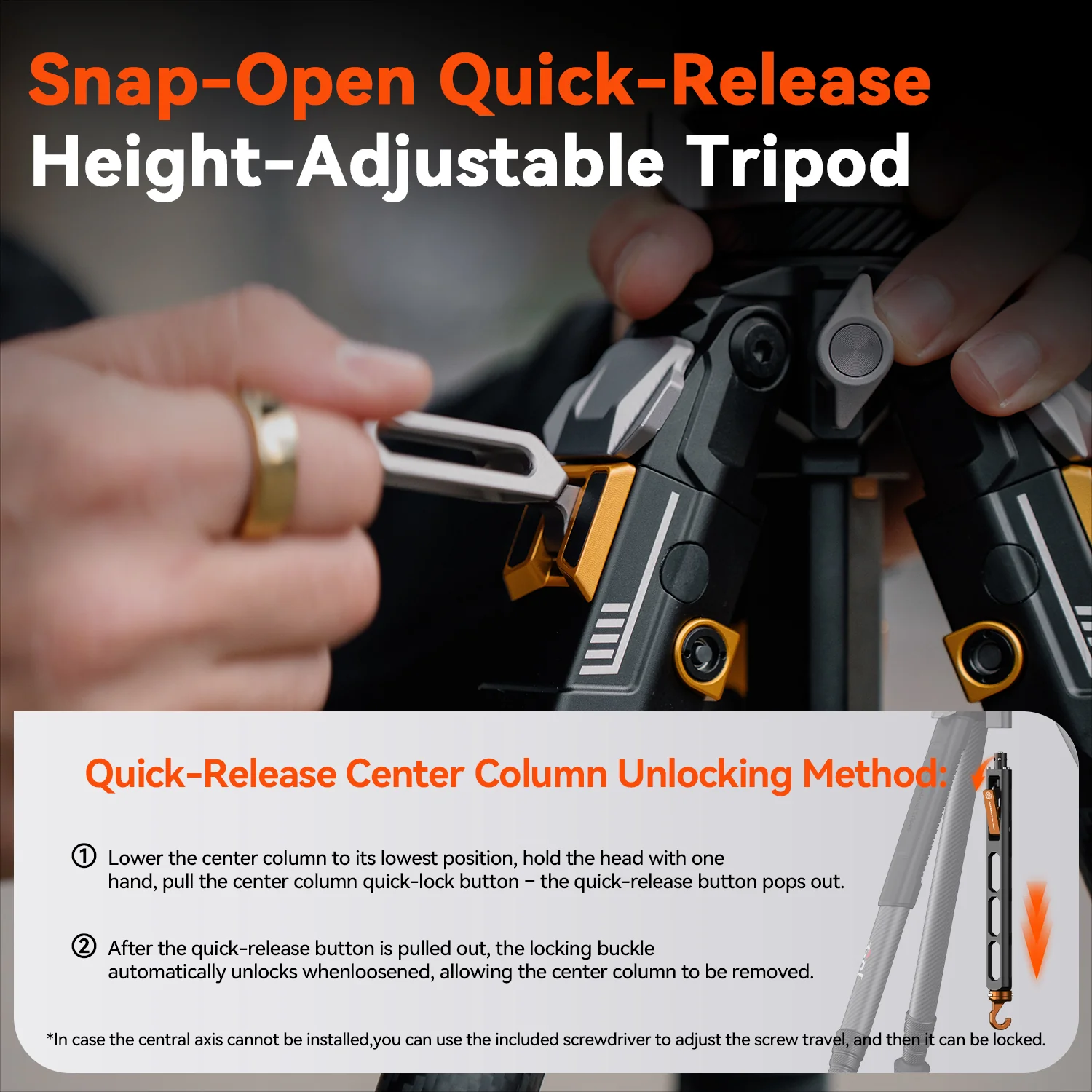COMAN T1A40 4-Section Carbon Fiber Snap Tripod Dual Panoramic Hydraulic Ball Head 66.5in 44lb Load - Image 6